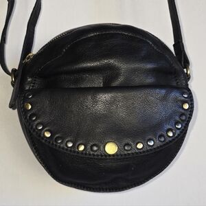 Valenca Holland Genuine Leather Round Crossbody Bag – Black – Studded Boho Style